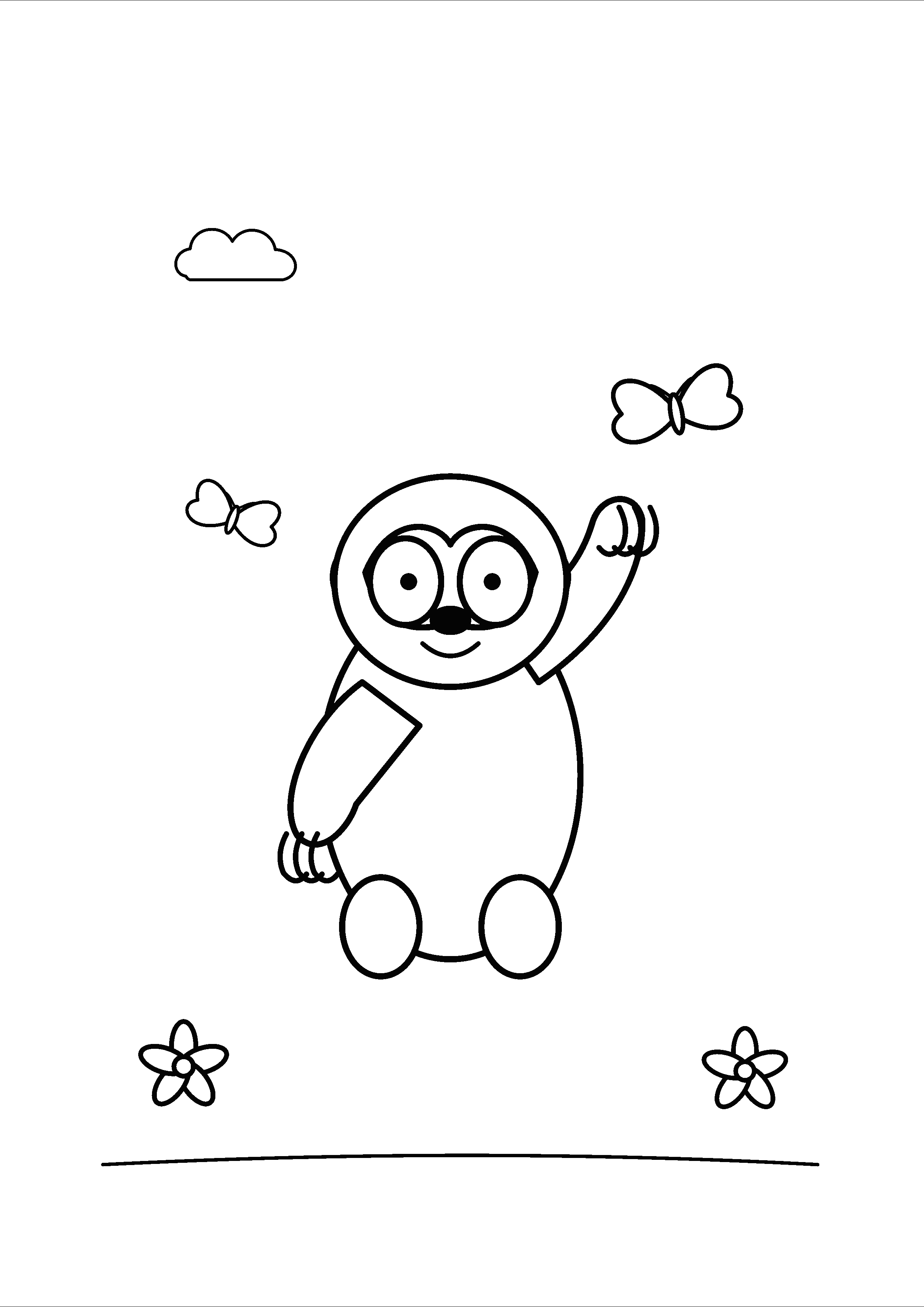 A sloth reaches toward two butterflies in the air.