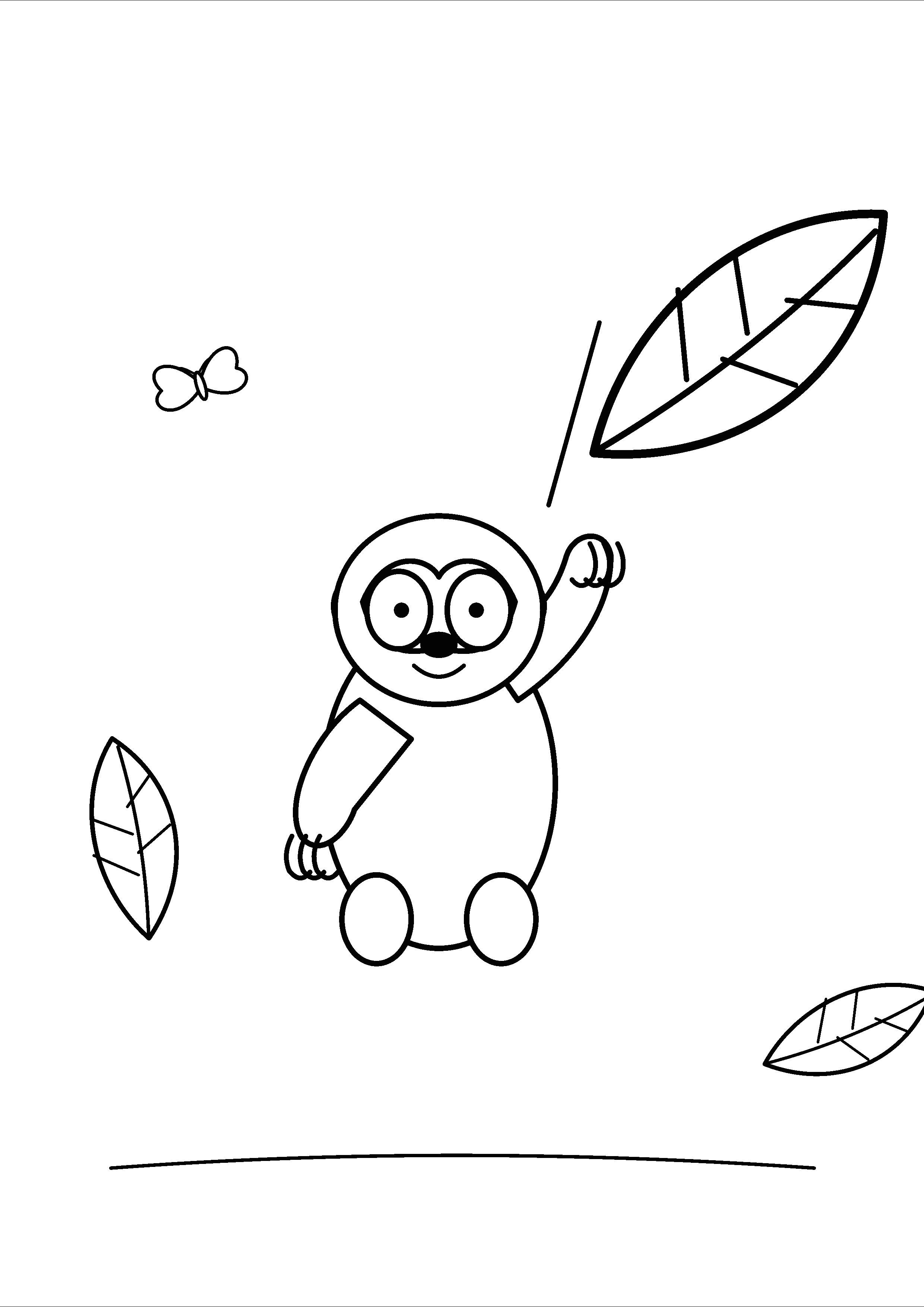 A sloth raises one arm toward a giant leaf above its head.