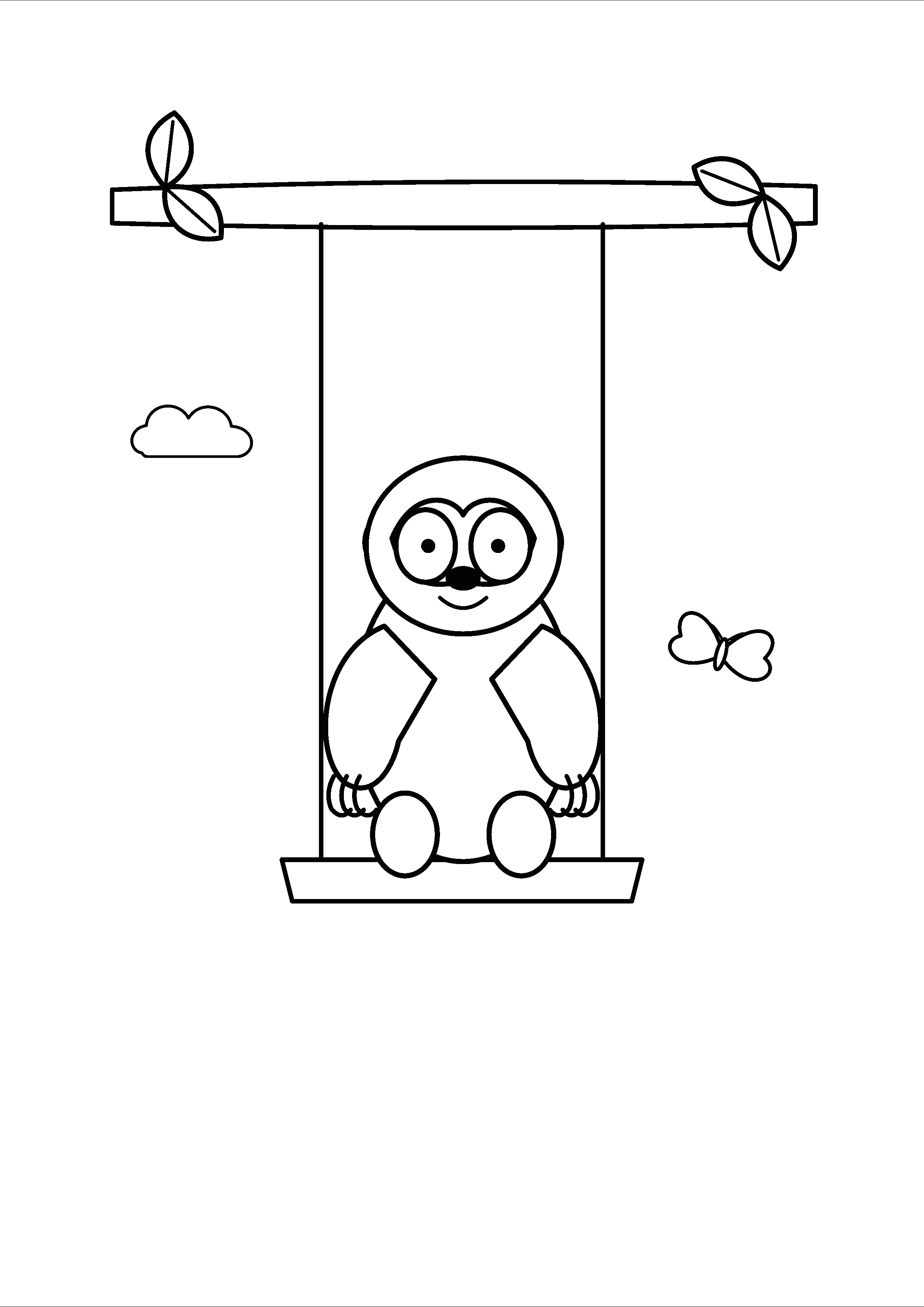 A sloth rides a swing suspended from a leafy branch.
