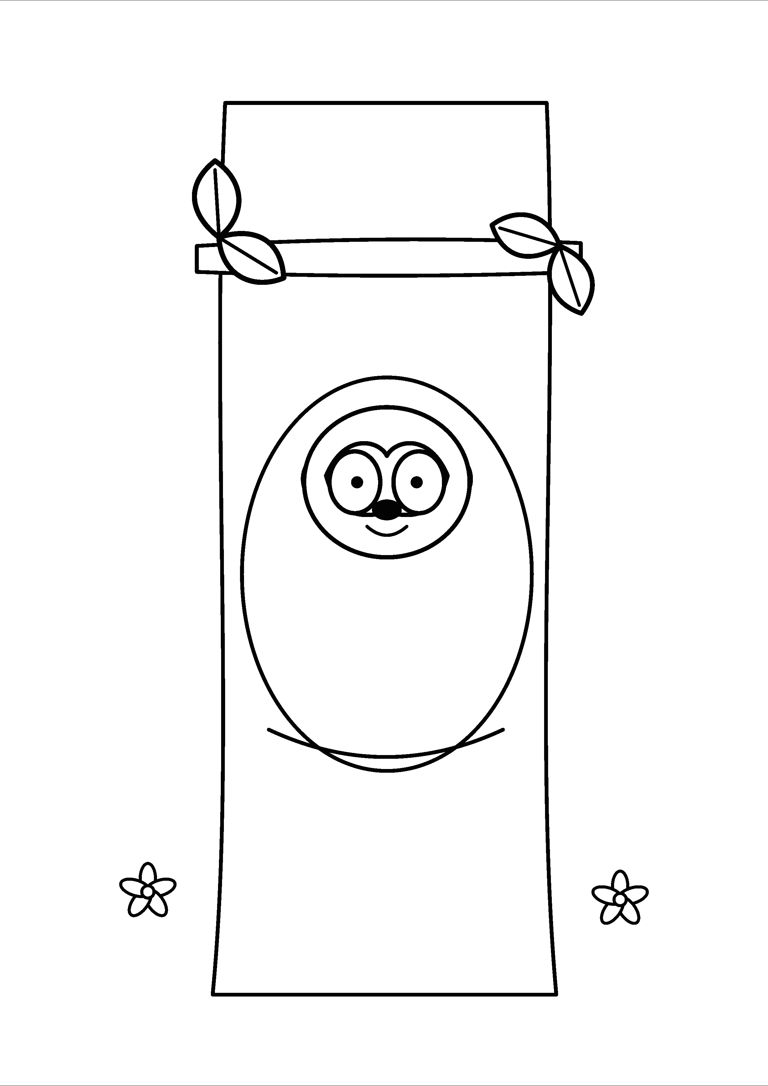 A sloth peeks out of an oval hollow in a wide tree.