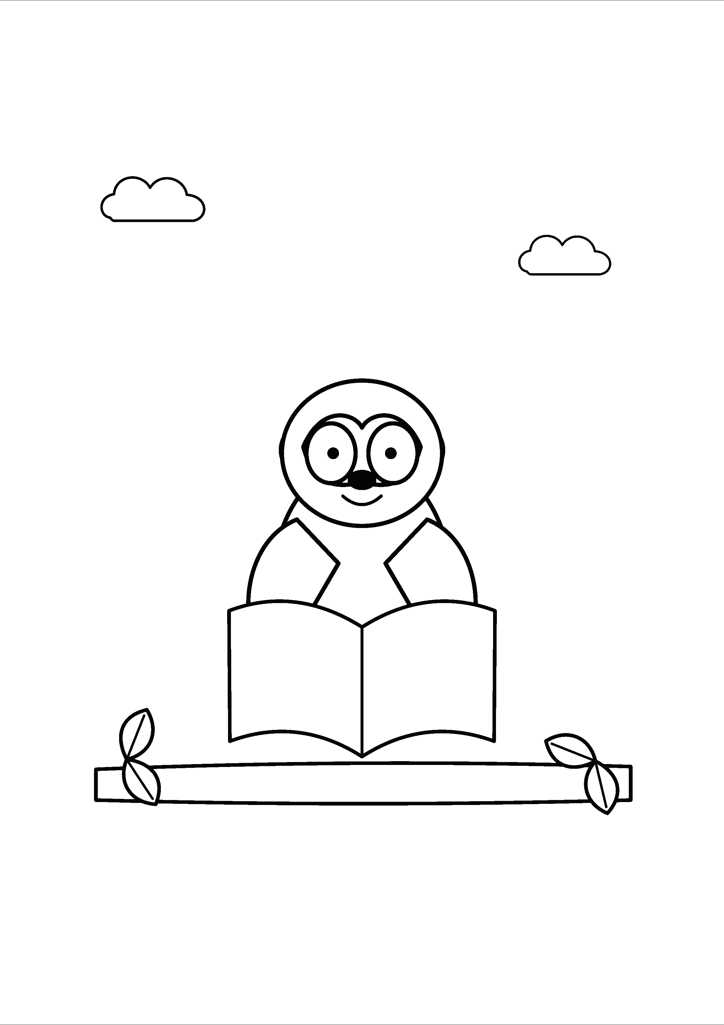 A sloth reads an open pictureless book while sitting on a branch.