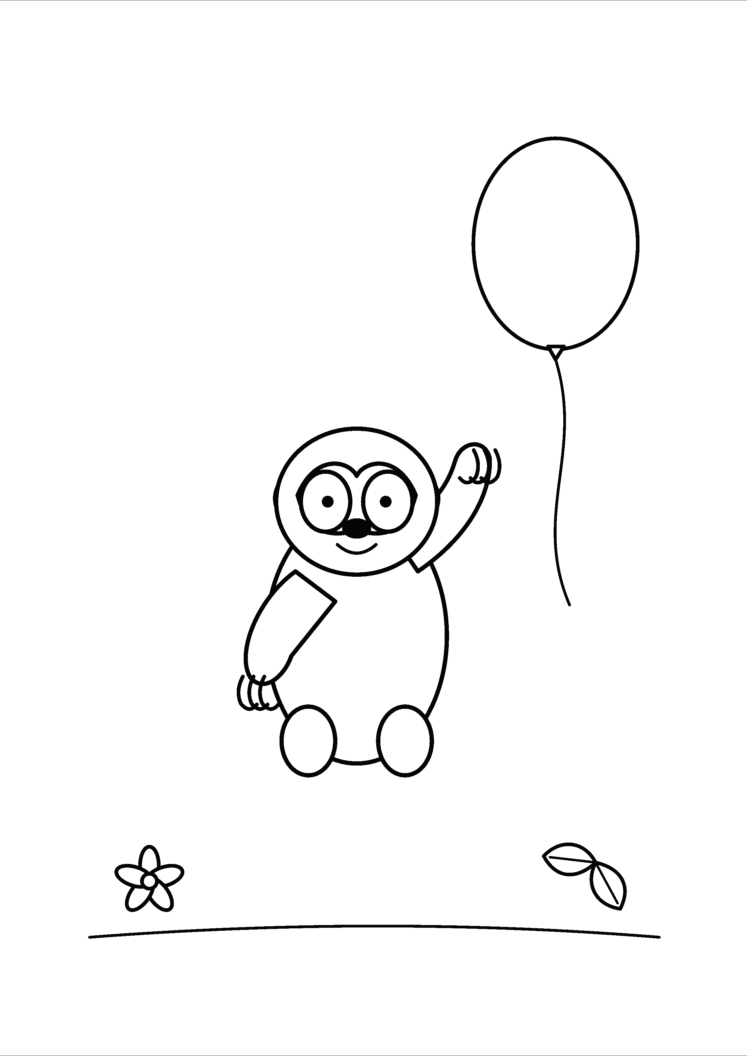 A sloth waves beside one floating balloon.